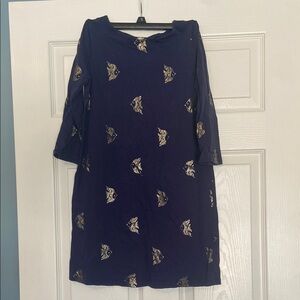 Lilly Pulitzer Blue and Gold Sheath Dress with Bell Sleeves